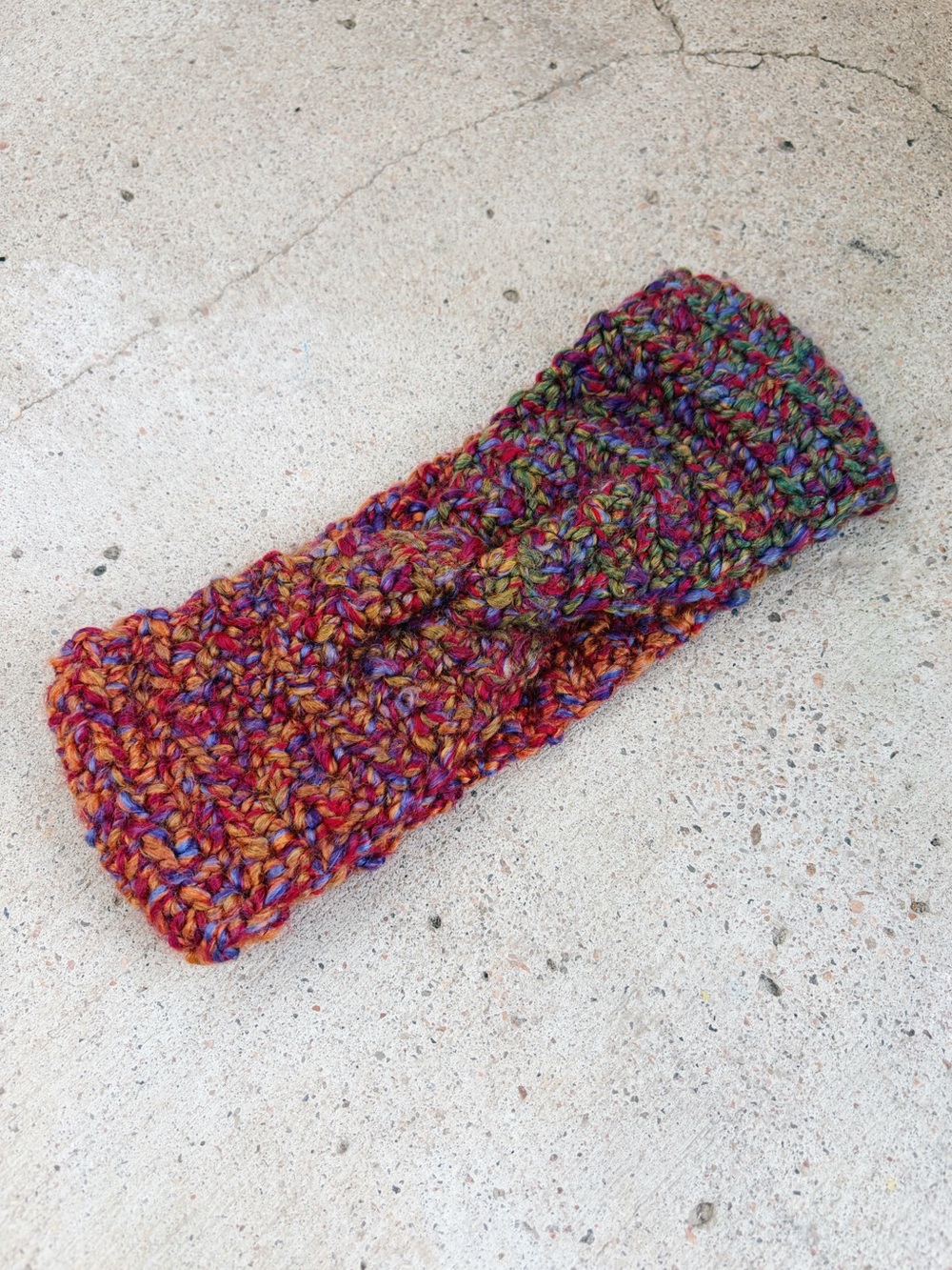 Handmade Headband with a Twist in Hot Pink, Orange, Purple, and Green